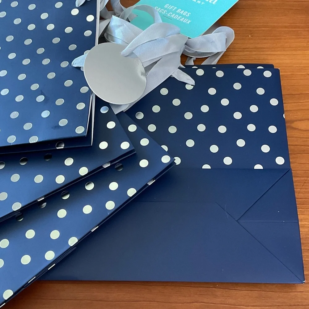 Martha Stewart Blue and Silver Polka Dot Gift Bag